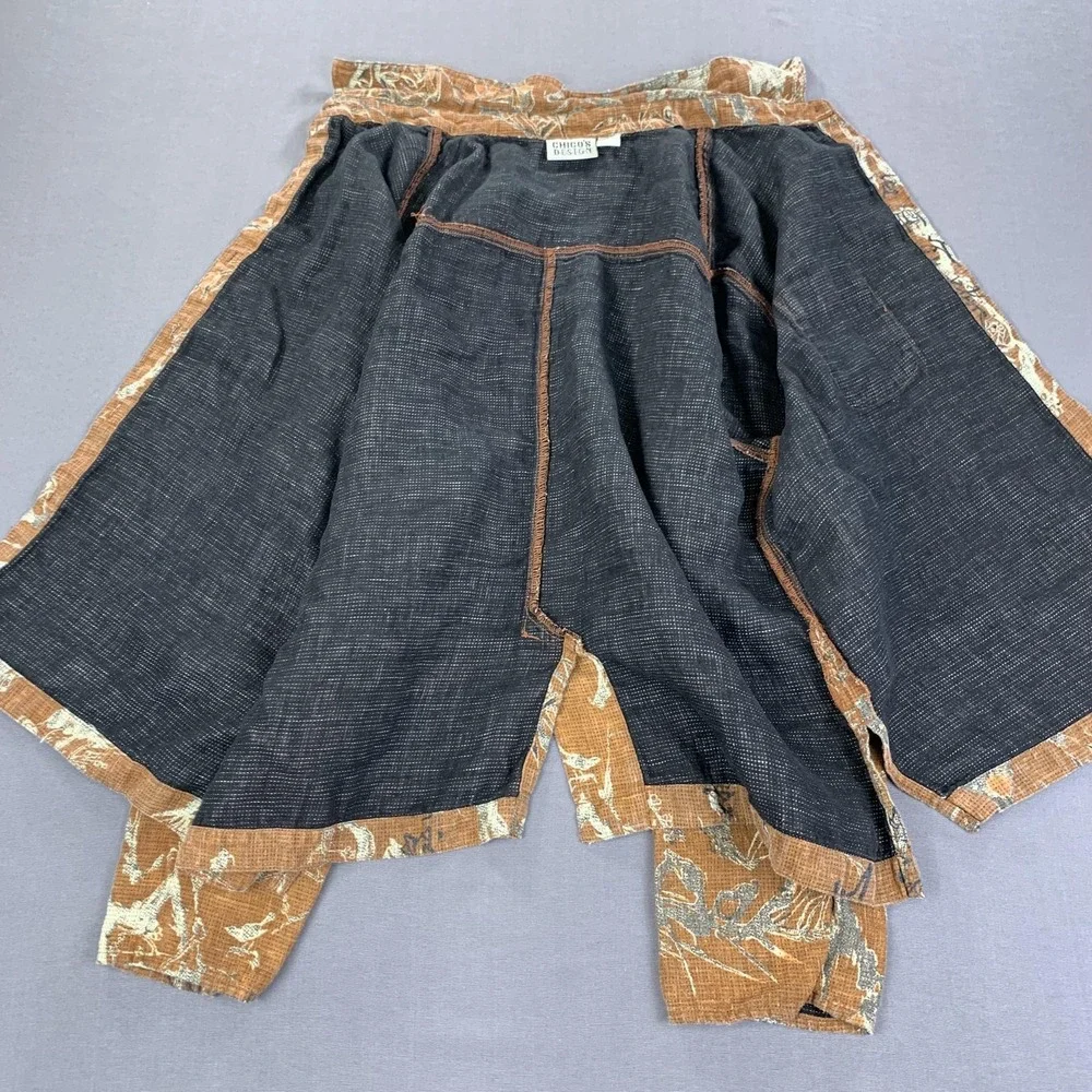 Chicos Design Shirt Womens Sz 3 / XXL Brown Linen Asian Print Button Front Top - Picture 6 of 13